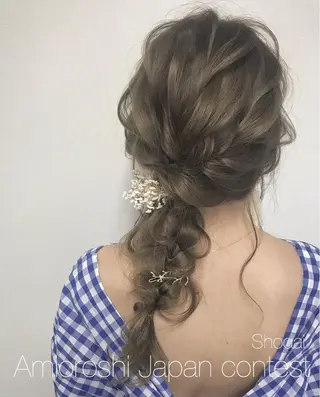 ロング カラー ヘアアレンジ ハイライト、レイヤー カット/西梅田/中西のヘアスタイル