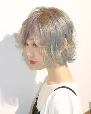 ミディアム カラー パーマ ヘアアレンジ マツエク・マツパ ハイトーン特化🤍 浦住のヘアスタイル