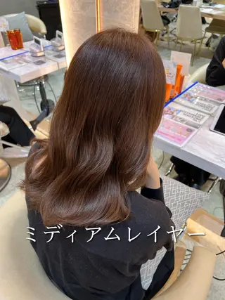 ミディアム カラー ボブ/巻ける縮毛矯正 /韓国レイヤーはなのヘアスタイル