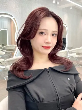 ミディアム カラー 美髪矯正 ブリーチな しダブル🍒❤ゆうきのヘアスタイル