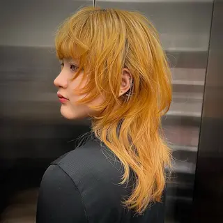 ロング ウルフとデザイン カラーの神のヘアスタイル