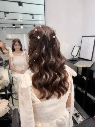 セミロング カラー パーマ ヘアアレンジ 透明感/オリーブ/ グレージュ/YUKAのヘアスタイル