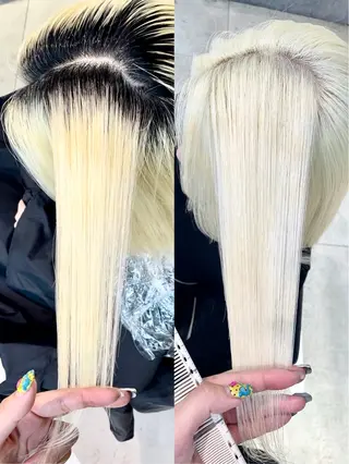 カラー 🎀ボブ＋ハイトーン シュカ👶🏻のヘアスタイル