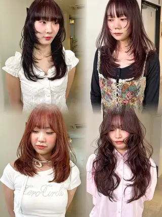 ロング カラー mizuki/ピンク ベージュ.レイヤーのヘアスタイル