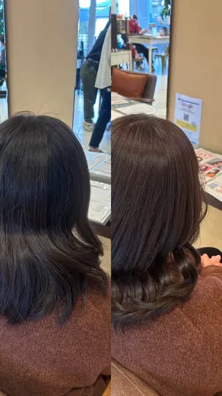 ミディアム 山村紗慧/透明感カラ ー/クロスパーマのヘアスタイル