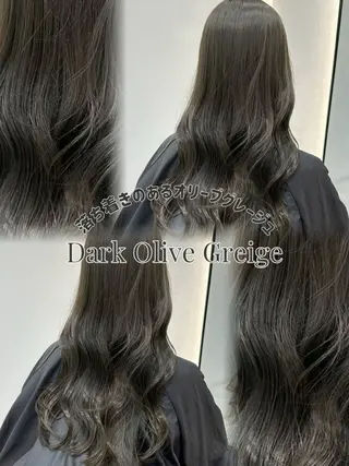 ロング カラー 赤み消し/オリーブ カーキ/福田れんのヘアスタイル