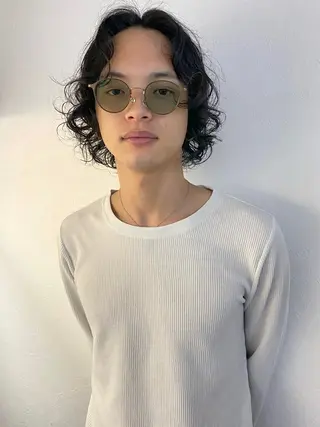 ミディアム パーマ メンズ 森貴裕/ベージュ/ パーマ/オリーブのヘアスタイル