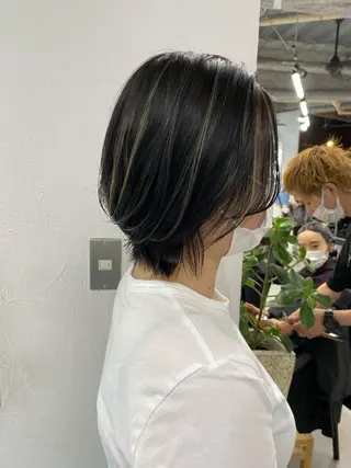 ミディアム カラー ヘアアレンジ ブリーチダブルカラー ハイライト/山本喜熙のヘアスタイル