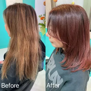 セミロング カラー 🫧透明感✨ブリーチ 💫ダメージレス🫧のヘアスタイル