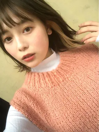 ミディアム カラー 結べるレイヤーボブ くびれLady表参道のヘアスタイル