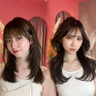 ミディアム カラー 山崎/ボブ縮毛矯正 レイヤー髪質改善のヘアスタイル