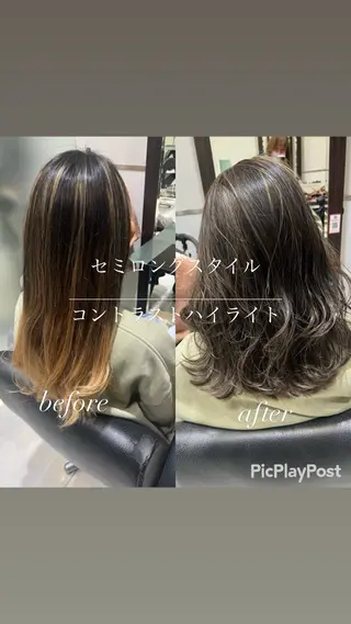 セミロング カラー 大人女性ぼかし メンズ強化🦙平作のヘアスタイル