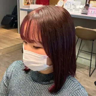 ミディアム 艶暖色カラー🍒 縮毛矯正ほののヘアスタイル