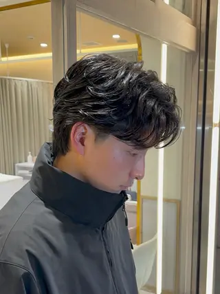 ミディアム メンズ 🥇メンズパーマ /縮毛矯正/木村神心のヘアスタイル