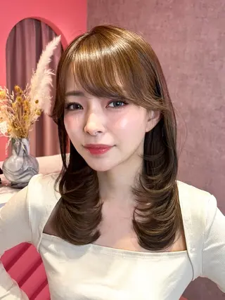 ミディアム カラー 山崎/ボブ縮毛矯正 レイヤー髪質改善のヘアスタイル