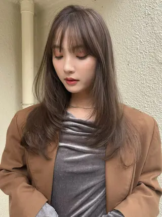 セミロング カラー パーマ レイヤー/透明感/ ブリーチなし/わかなのヘアスタイル