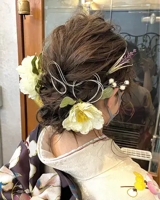 セミロング ヘアアレンジ 【ピンク/韓国ヘア/ ヘアセット】亜海のヘアスタイル