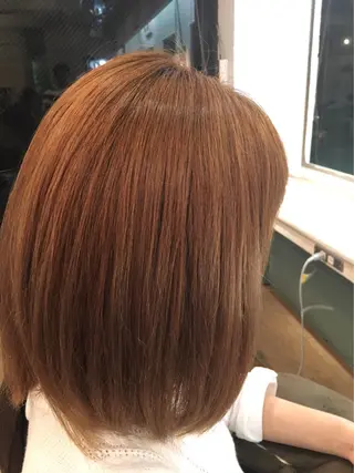ミディアム 暖色カラー🍊 ボブ🌿顔周りcutのヘアスタイル