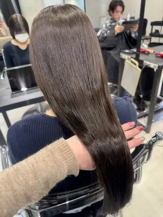 セミロング カラー パーマ ヘアアレンジ 透明感/オリーブ/ グレージュ/YUKAのヘアスタイル