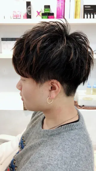 ショート メンズ 髪質改善× ハイライト溝江のヘアスタイル