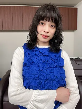 ミディアム カラー パーマ ボブパーマ/パーマ ウルフパーマのヘアスタイル