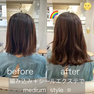 セミロング カラー エクステ ハイトーン 💭黒崎ハルカのヘアスタイル