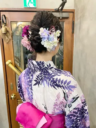 セミロング ヘアアレンジ 【ピンク/韓国ヘア/ ヘアセット】亜海のヘアスタイル