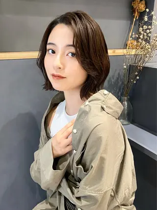ミディアム カラー saki🌼ボブ× 透明感カラー🌼のヘアスタイル