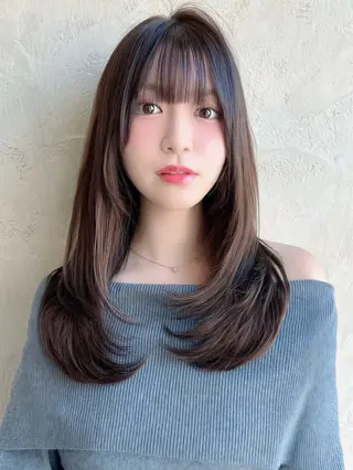セミロング カラー パーマ 新宿✨顔周りカット 韓国ヘア/坂本亜裟海のヘアスタイル