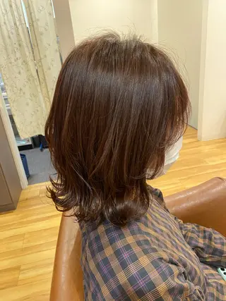 ミディアム ブリーチなしWカラー /酸性ストレート河本のヘアスタイル