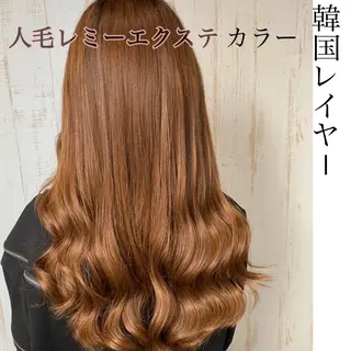 ロング カラー パーマ ヘアアレンジ チビ編み込みエクステ シールエクステのヘアスタイル