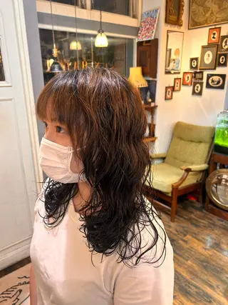 ミディアム パーマ 清水千優/パーマ/透 明感カラー/メンズのヘアスタイル