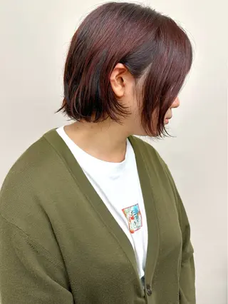 ミディアム カラー 小顔ボブ/お悩み解決 /ボブパーマ/とういのヘアスタイル