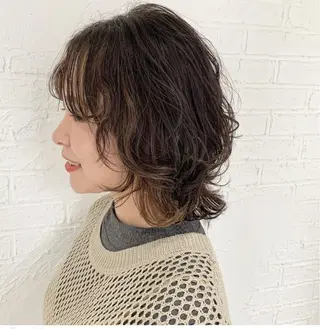 ミディアム カラー パーマ ヨシムラ リオのヘアスタイル