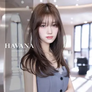 セミロング カラー １HAVANA.渋谷 【レイヤー/韓国】のヘアスタイル