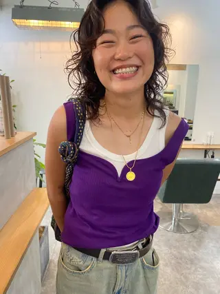 セミロング パーマ 森貴裕/ベージュ/ パーマ/オリーブのヘアスタイル