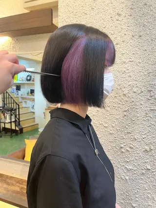 ミディアム カラー ハイトーン/レイヤー ハッシュカット/牧原のヘアスタイル