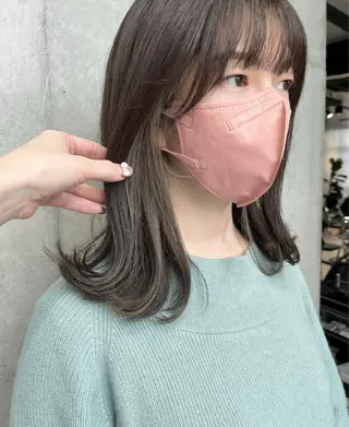 ロング カラー パーマ ヘアアレンジ 透明感/オリーブ/ グレージュ/YUKAのヘアスタイル