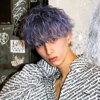 ショート カラー ヘアアレンジ メンズ メンズフェザー毛流れ パーマASHU渋谷のヘアスタイル