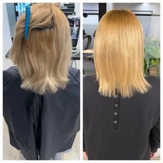 ミディアム け んブリーチ縮毛矯正のヘアスタイル