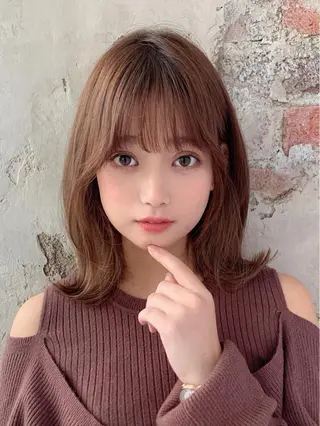 ミディアム カラー 🧡くびれヘア/前髪 顔周り🧡久原結衣のヘアスタイル