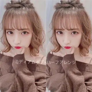 ミディアム カラー ヘアアレンジ 店長/mao/ 前髪/顔周りカットのヘアスタイル