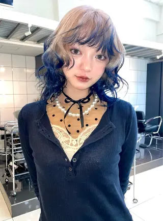 ミディアム カラー ボブ.顔周りカット カット/ユキカのヘアスタイル