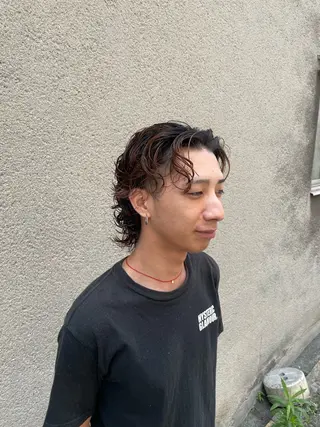 パーマ メンズ 慎太朗/パーマ/ボブ /センターパートのヘアスタイル