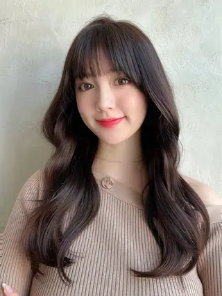 セミロング カラー パーマ 新宿✨顔周りカット 韓国ヘア/坂本亜裟海のヘアスタイル