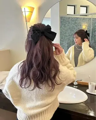 セミロング ヘアアレンジ 韓国ヘア/レイヤー/ 顔まわり足立遥奈のヘアスタイル