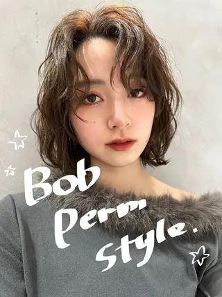 ミディアム パーマ ボブ/ミディアム/表 参道/美容師♡ゆいかのヘアスタイル