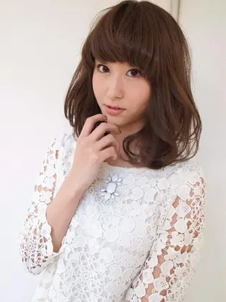 ミディアム セミロング カラー パーマ 佐々木 政徳のヘアスタイル