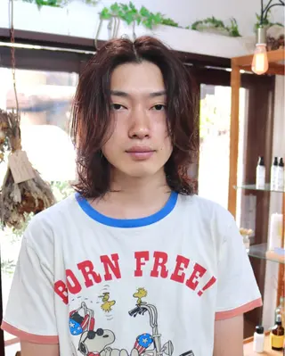 ミディアム パーマ メンズ 木村陸弥 似合わせ 透明感カラー🌿のヘアスタイル