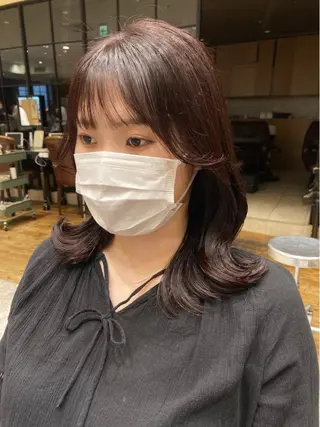 ミディアム カラー 顔周り/くびれヘア 韓国ヘア💕風間るなのヘアスタイル